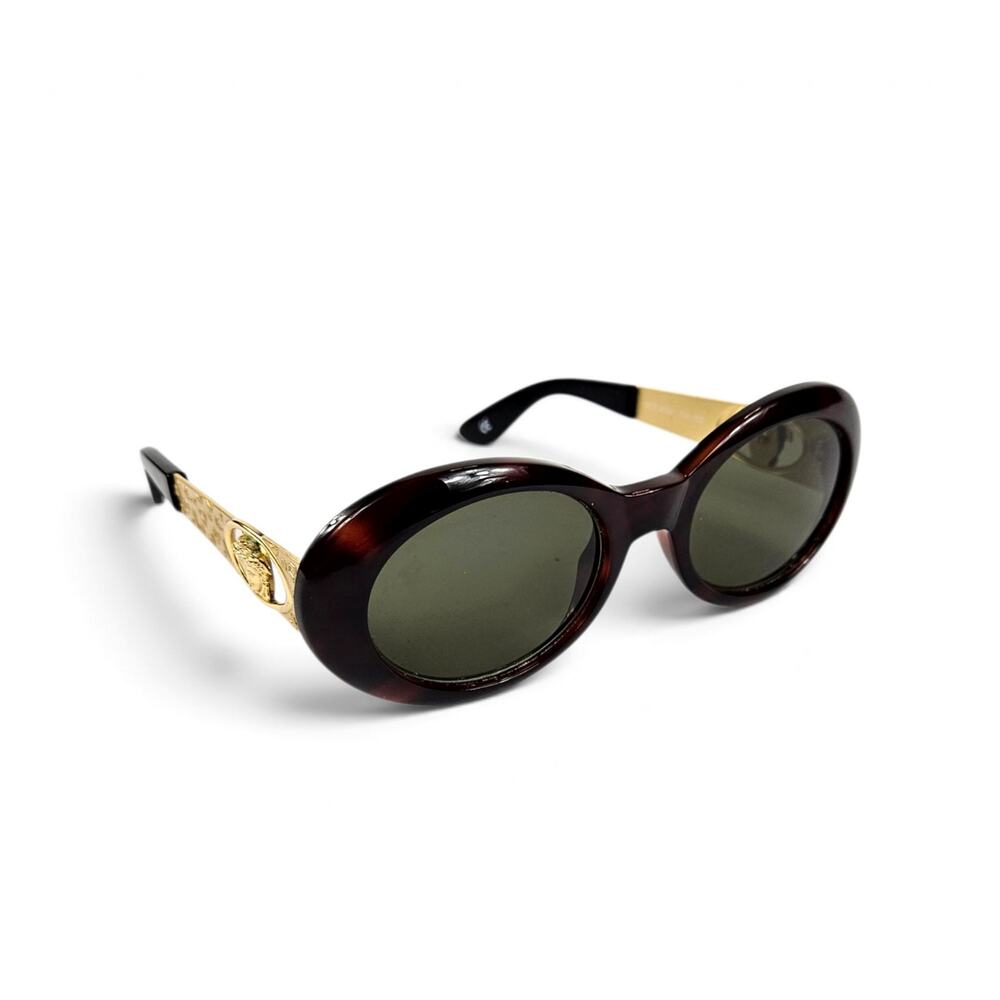 Vintage Gianni Versace Sunglasses Oval Tortoiseshell Gold Medusa